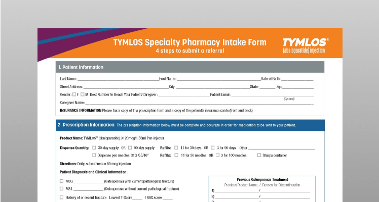 Download, click to download the TYMLOS Specialty Pharmacy Intake Form