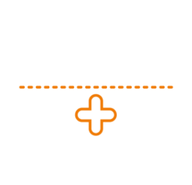 Icon of a mortar and pestle with an orange plus sign inside the bowl, representing pharmacy, medicine preparation, or pharmaceutical compounding