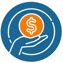 An icon of a open hand palm-up, holding an orange circle with a white dollar sign.